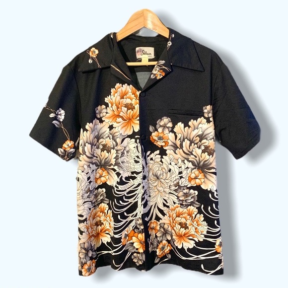VTG Rare Sidan Hawaiian Shirt chrysanthemum floral - Picture 2 of 11